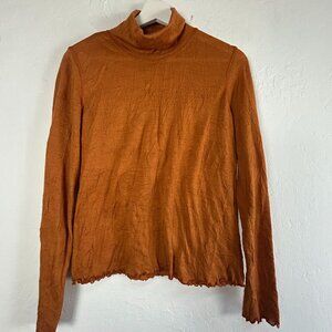Sno Skins Womens Copper Textured Long Sleeve Turtleneck Top Large Lettuce Trim
